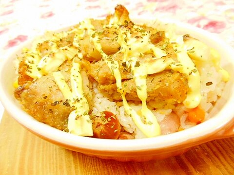 「受」カレー風❤ピラフと鶏唐揚げのトースター焼き❤